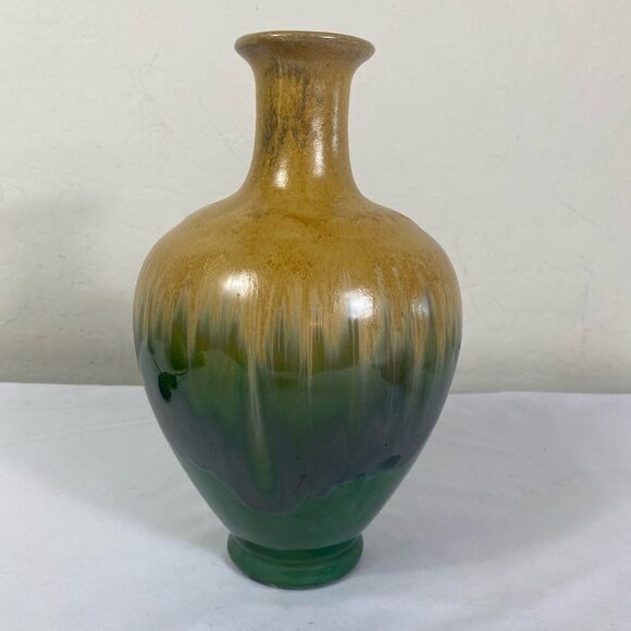 Royal Hager Other - Elegant Green and Brown ceramic Vase with drip glaze